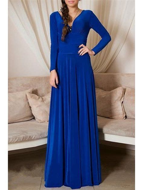 [32 Off] 2021 Deep V Neck Blue Backless Long Sleeve Dress In Purplish Blue Zaful