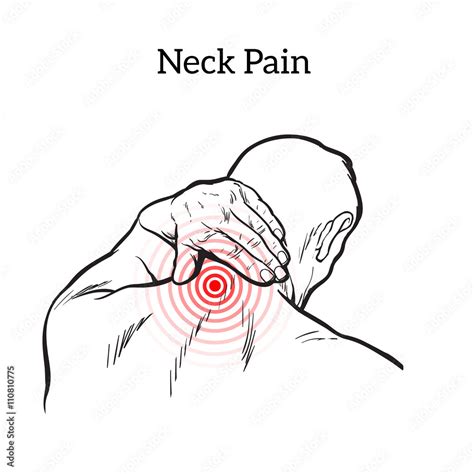 Pain In The Neck Of A Man Vector Sketch Illustration Isolated Man
