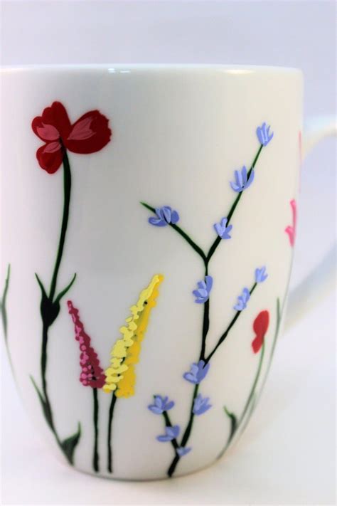 Painted Coffee Mug With Wild Flowers Floral Coffee Mug Etsy Painted