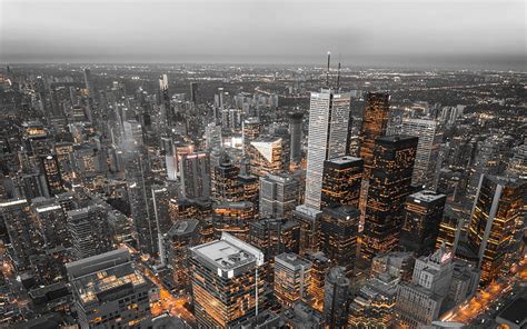 Canada Toronto Cityscape Aerial View Skyscrapers Lights City Hd