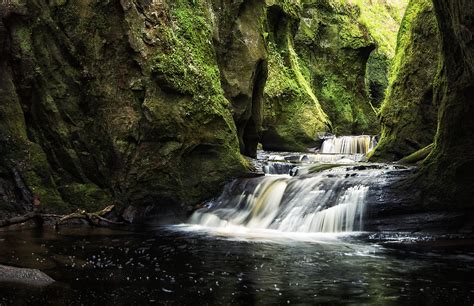 Scotland Waterfalls Crag Moss Finnich Nature Wallpapers Hd