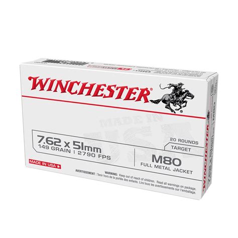 Winchester 762 X 51mm Nato Wm80 149 Grain Fmj 20 Round Box