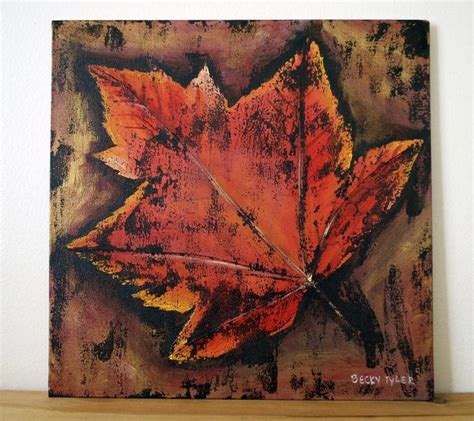 Autumn Leaf Original Painting Acrylic And Ink On Canvas In 2020