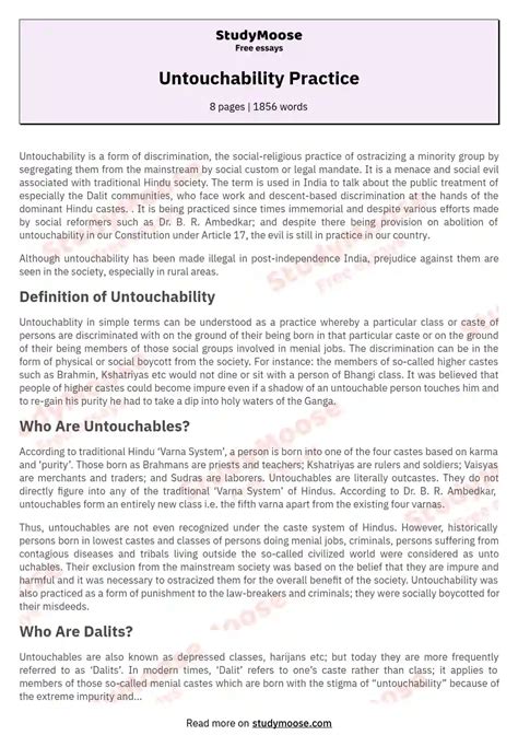 Untouchability Practice Free Essay Example
