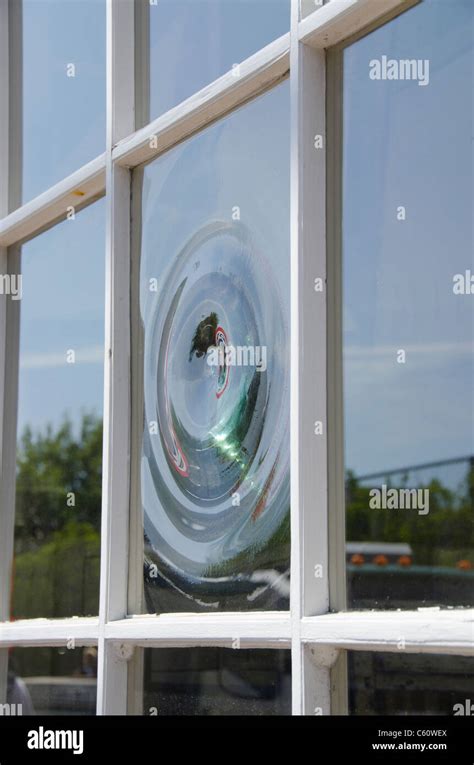 Massachusetts Nantucket Island Vintage Bullseye Glass Window Stock