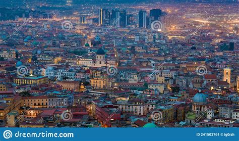Aerial Night View Of Glowing Streets Of Naples Italy Naples Has One