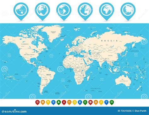 World Map And Colored Map Pointers Stock Vector Illustration Of Sandy