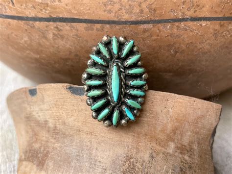 Vintage Zuni Needlepoint Turquoise Ring Size Native American