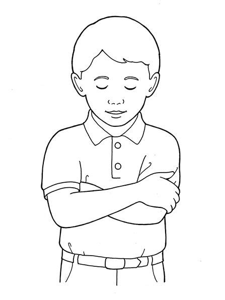Primary Boy Folding Arms And Bowing Head Illustration Coloring Pages
