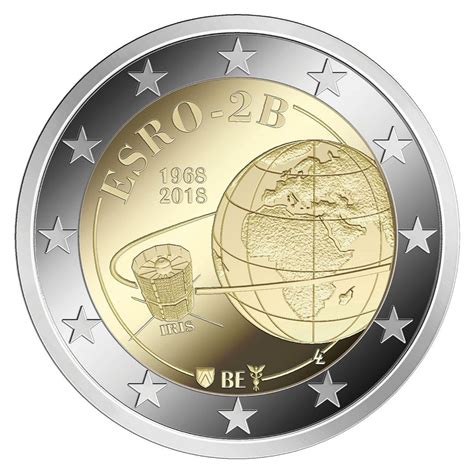 Belgium 2 Euro Coin 50 Years Since The Launch Of European Satellite