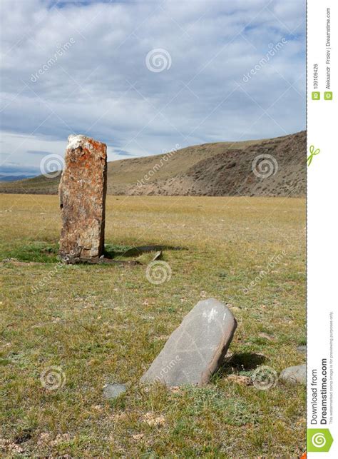 Ancient Gravestones In The Steppes Of The Altai Stock Photo Image Of