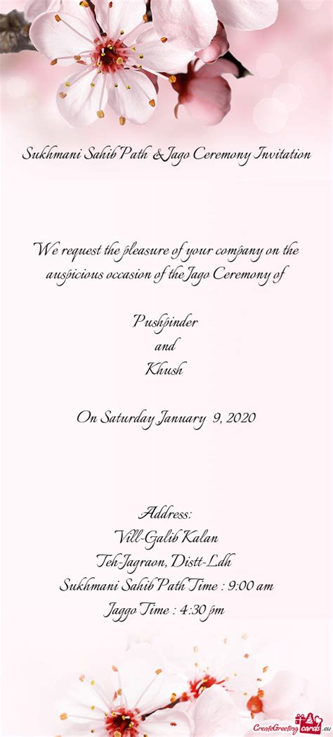 Sukhmani Sahib Path And Jago Ceremony Invitation Free Cards