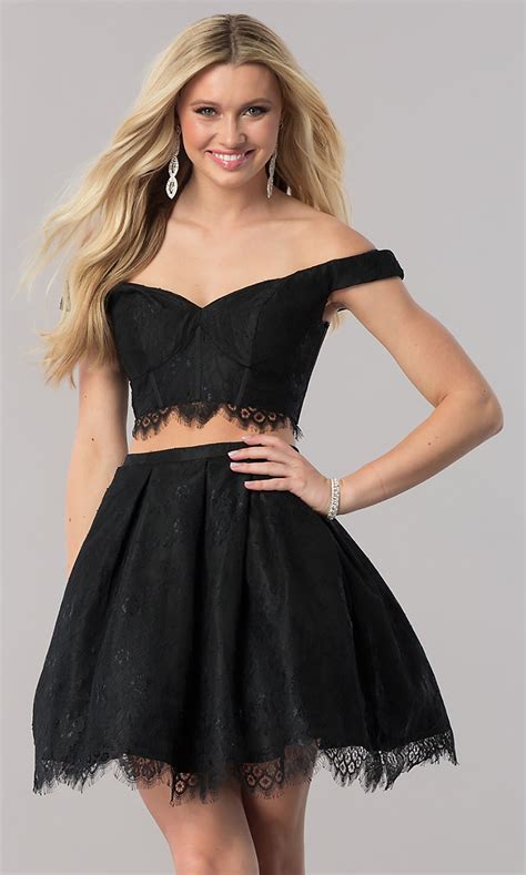 Bustier Top Two Piece Short Prom Dress In Black Lace