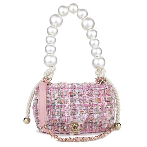 Chanel 19s Mini Pearl Handle Flap Bag In Pink Tweed Dearluxe