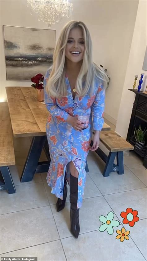 Emily Atack Flaunts Her Curves In A Figure Hugging Blue Floral Dress And Heeled Boots Express
