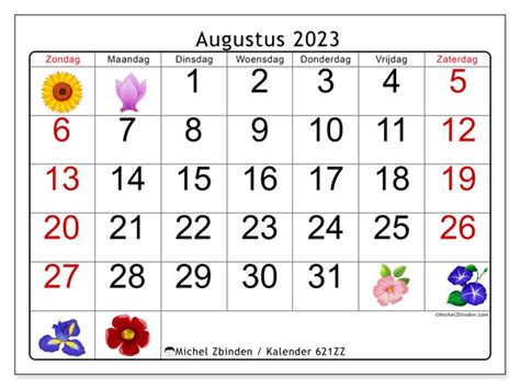 Kalender Augustus 2023 Om Af Te Drukken “48zz” Michel Zbinden Nl