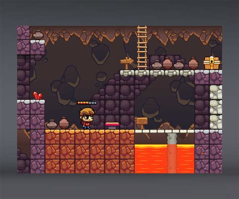 Lava Cave Platformer Level Tileset Game Art Partners