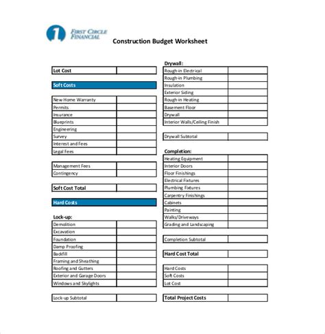 Construction Budget Excel Template