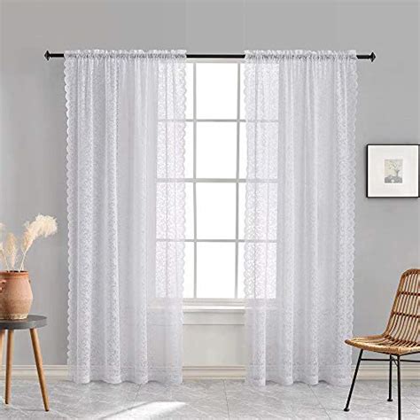 White Lace Curtains 84 Inches Long Vintage Sheer Floral Curtains For Living Room Rod Pocket 52 W