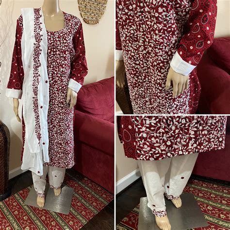 Pakistani Ajrak Printed Straight Shirt 3 Pc Lawn Suit Etsy
