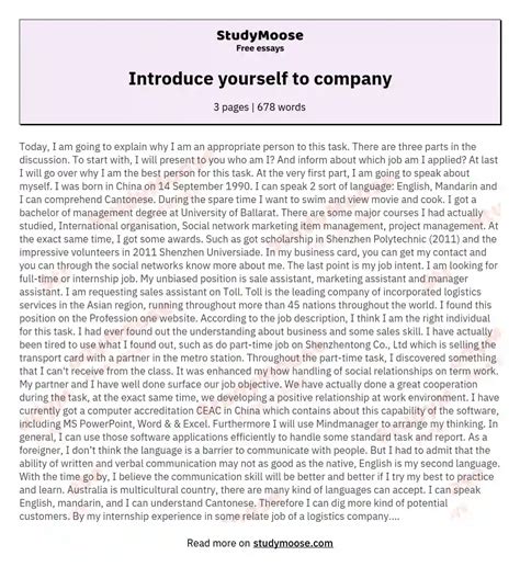Introduce Yourself Essay Examples