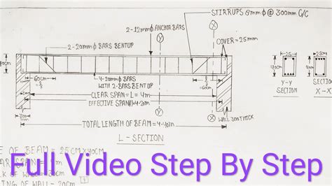 Singly Reinforced Beam Drawing Longitudinal Section Cross Section