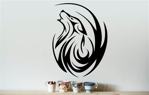 Howling Wolf With Moon Decal Tribal Wolf Vinyl Decal Sticker Etsy