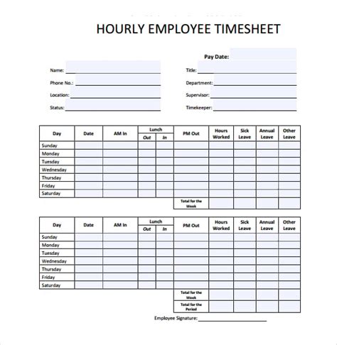Hourly Employee Timesheet Template Doctemplates