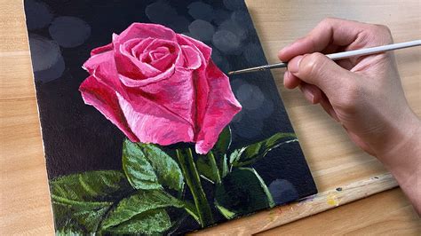 Pink Rose Acrylic Painting Correa Art YouTube