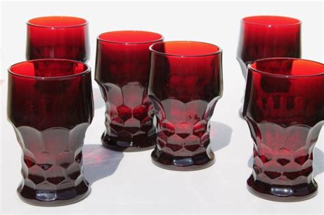 Royal Ruby Red Glass Tumblers Set Of Six Drinking Glasses Vintage