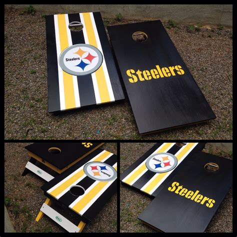 A Pittsburgh Steelers Set Of Cornhole Boards Made By Bkl Boards