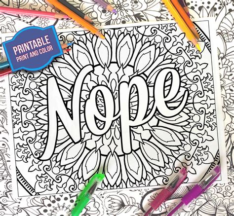 Coloring Page Nope Sassy Coloring Page Print And Color Etsy Uk
