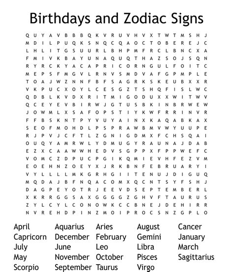 Zodiac Sign Astrology Word Search Wordmint Signs Of The Zodiac