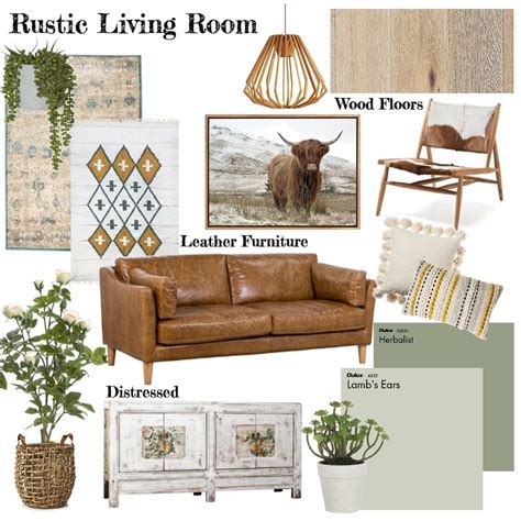 Modern Rustic Boho Living Room Interior Design Mood Board By