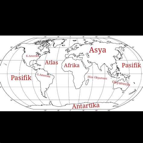 Dünya dilsiz haritasındaki kıta ve okyanus adları Türkçe Eodev com