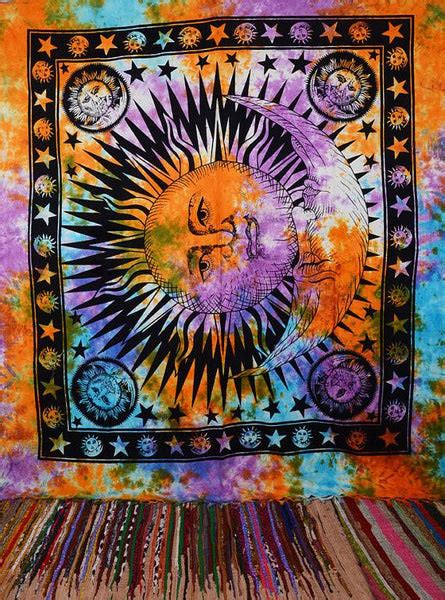 Multi Tie Dye Celestial Sun And Moon Tapestry Wall Hanging Dorm Room