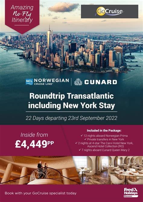 Fred Discover Roundtrip Transatlantic Inc New York Stay Gocruise