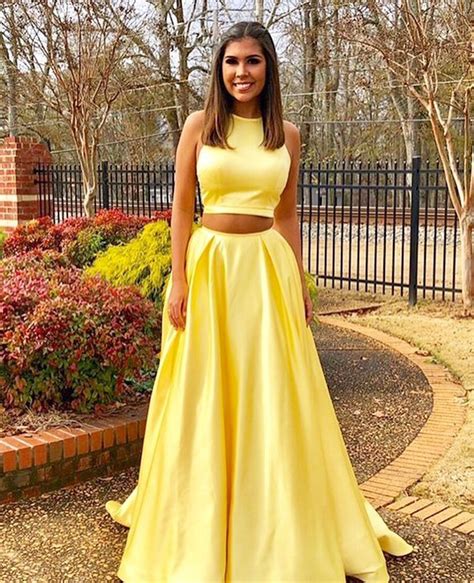 Two Piece Prom Dressesyellow Prom Dresseslong Prom Dress With Pockets