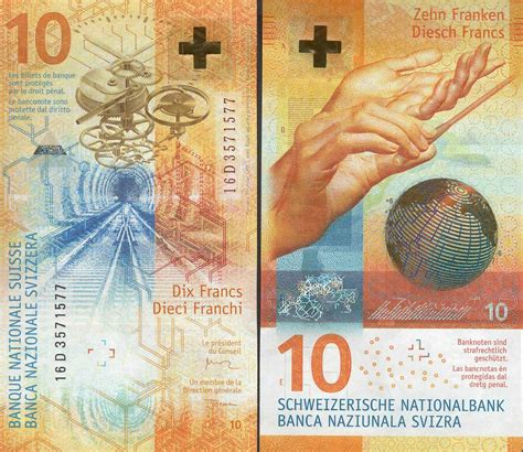 Scwpm P75a Tbb B355a 10 Francs Swiss Banknote Uncirculated Unc 2016