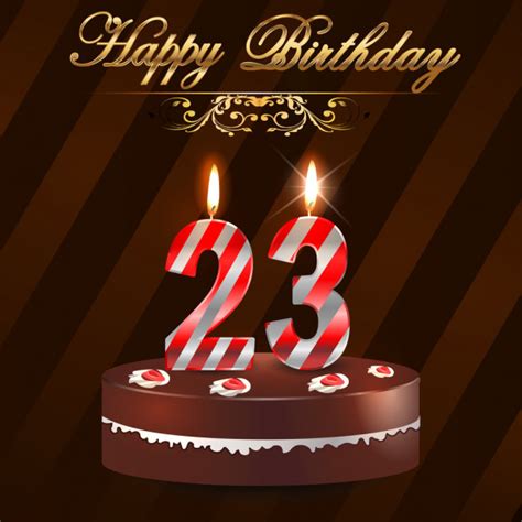 23 year happy birthday hard with cake and candles 23rd birthday vector eps10 — stock vector