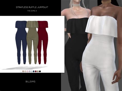 Sims 4 Ccs The Best Strapless Ruffle Jumpsuit By Bill Sims
