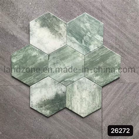 Personality Brick Porcelain Hexagonal Green Leaf Design Floor Tile