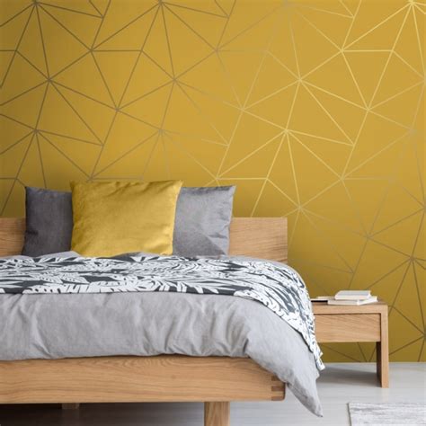 Zara Shimmer Metallic Geometric Wallpaper Mustard Gold Yellow