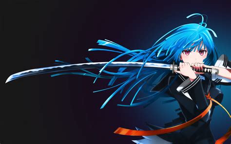 Achtergronden Illustratie Lang Haar Anime Animemeisjes Blauw Haar