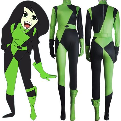Women Kim Possible Shego Costume Jumpsuit Super Villain Halloween