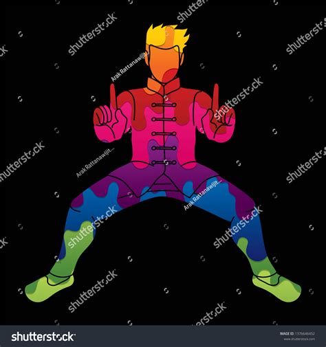 Man Kung Fu Action Ready To Fight Graphic Vector Royalty Free Stock