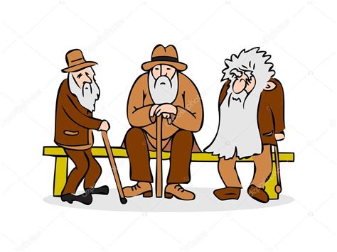 Funny Three Old Men Sitting On The Bench Old Man With Hat And Walking