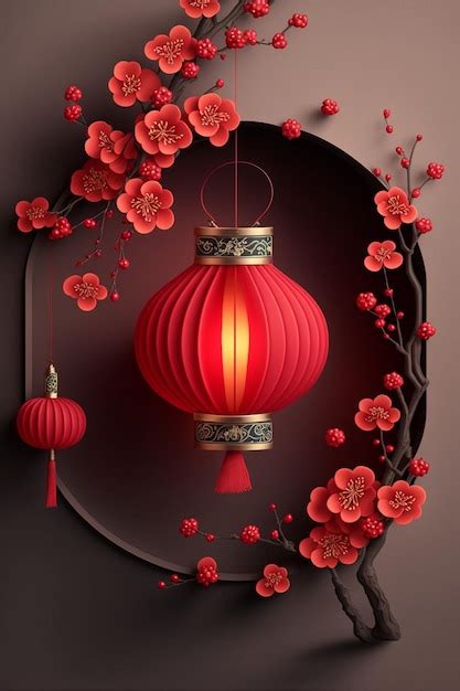Premium Ai Image Red Lantern Hanging From A Branch Of A Tree