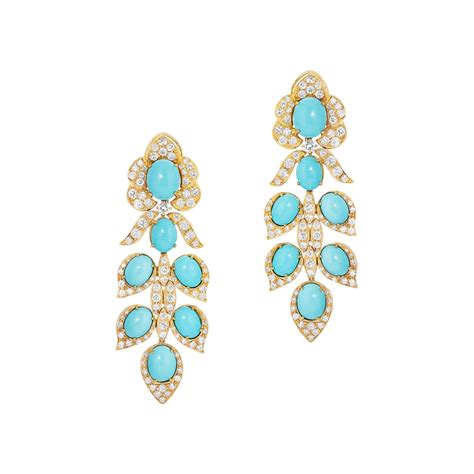 Elegant Turquoise Italian Gold Drop Earrings For Sale At Stdibs