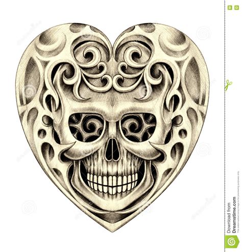 Art Skull Heart Tattoo Stock Illustration Illustration Of Inspiration